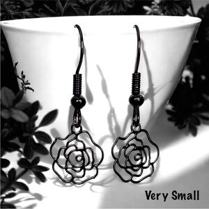 5 For $25💫Whimsigoth Black Filigree Rose Earrings (Very Small)